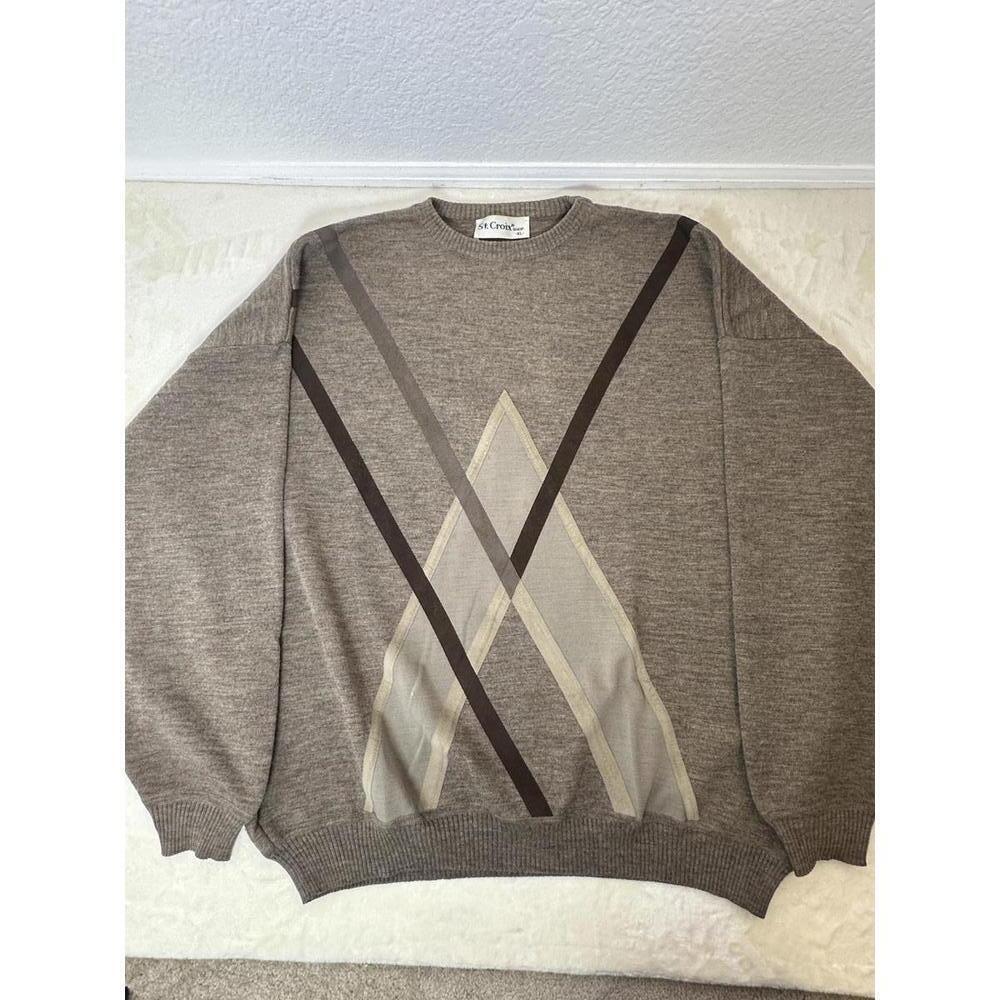VTG 90s St. Croix XL Geometric Knit Sweater Minimalist Neutral Retro